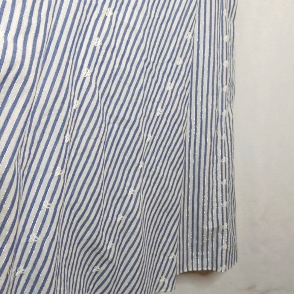 Kos Resort One Shoulder Midi Dress Ruffle Embroidered Eyelet White Blue Silver S - Picture 6 of 12